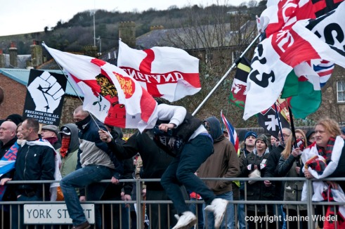 Right Wing groups taking part in an Anti-Immigration anti-refugee Rally organized by the National Front in Dover Kent Jan 30th 2016